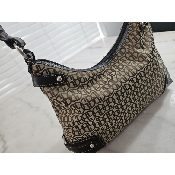 Giani Bernini Signature Logo Brown Canvas & Faux Leather Shoulder Bag - Picture 2 of 10
